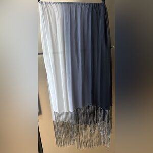 Silk Ombre Shawl Wrap Gray Blue Fringe Lightweight Evening Scarf